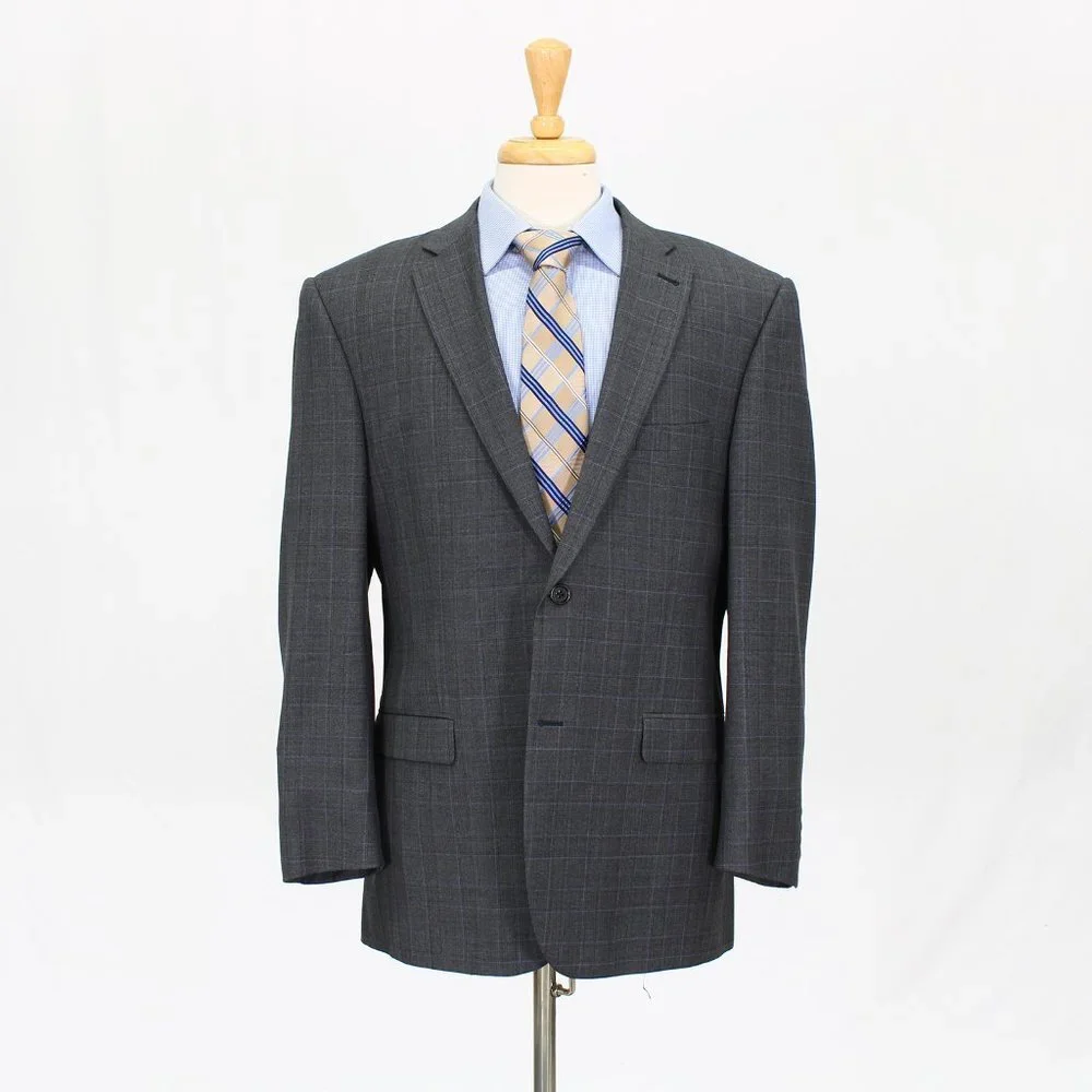 Joseph Abboud 43R Gray Check 2-Button Sport Coat Blazer Jacket V599